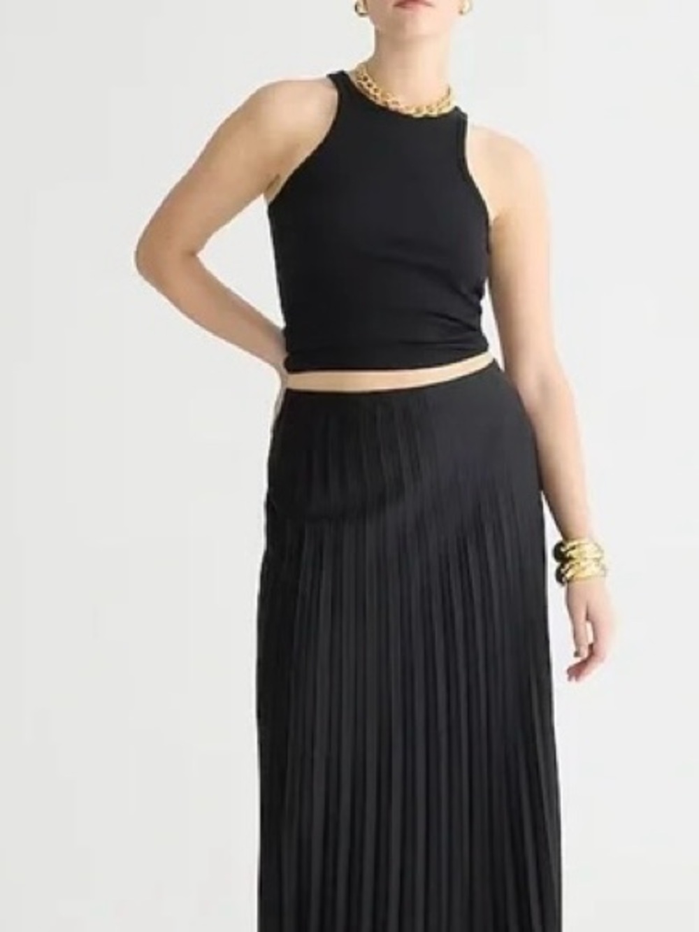 J Crew - sz L - Pleated Maxi Skirt - Black NWT